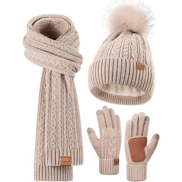 Women winter hat scarf gloves set fleece lined knit stylish gift warm main image 6